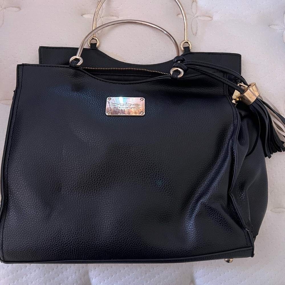 Bebe Black Tote with Gold Handles